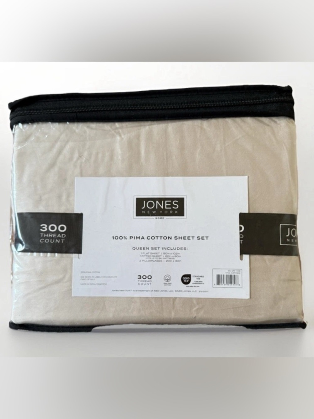 Jones NY 100% Pima Cotton 300 TC Beige QUEEN Sz Sheet 4piece Set Breathable NEW